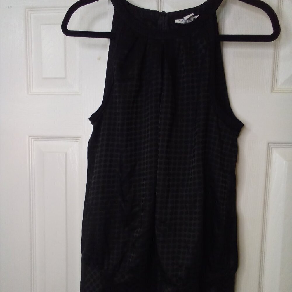 Calvin Klein Shirt Women M Sleeveless Satin Polka Dots Black